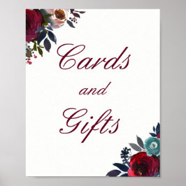 Burgundy Red Blommigt-kort och gåvor från Bröllop  Poster