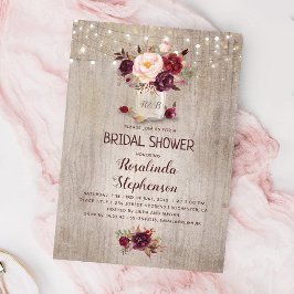 Burgundy Red Blommigt Mason Burk Rustic Möhippa Inbjudningar