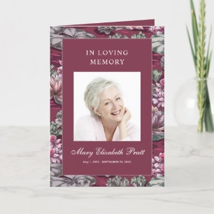 Burgundy Red Blommigt Multi-Photo Funeral Program