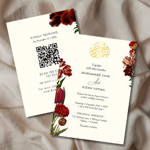 Burgundy Red blommigt Muslim Islamic Nikah Inbjudningar