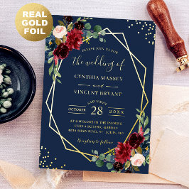 Burgundy Red Blommigt Navy Blue Premium Guld Bröll
