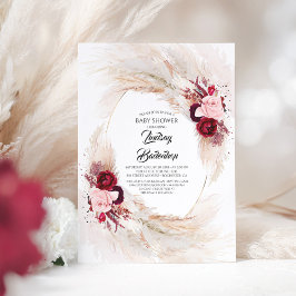 Burgundy Red Blommigt Pampas Grass Baby Shower Inbjudningar