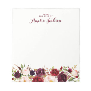 Burgundy Red Blommigt Personlig Social Stationery Anteckningsblock