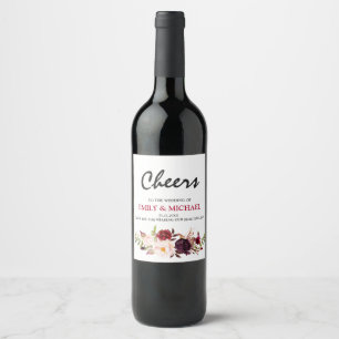 Burgundy Red Blommigt Rustic Boho bröllop etikett