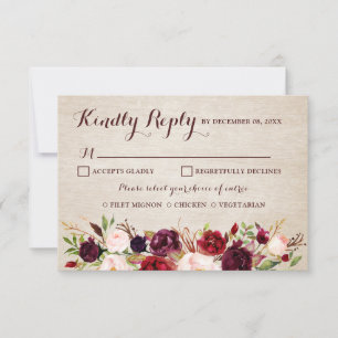 Burgundy Red Blommigt Rustic Boho Bröllop OSA Kort