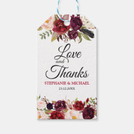 Burgundy Red Blommigt Rustic Boho Gift märkre Presentetikett