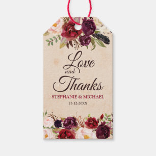 Burgundy Red Blommigt Rustic Boho Gift märkre Presentetikett