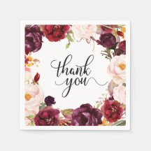 Burgundy Red Blommigt Rustic Boho Pappersservett