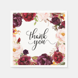 Burgundy Red Blommigt Rustic Boho Pappersservett