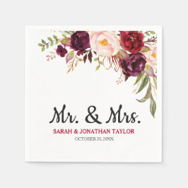 Burgundy Red Blommigt Rustic Boho Pappersservett