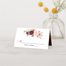 Burgundy Red Blommigt Rustic Boho-platskort Placeringskort