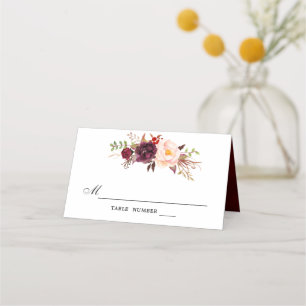 Burgundy Red Blommigt Rustic Boho-platskort Placeringskort