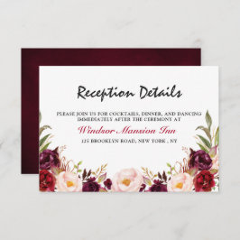 Burgundy Red Blommigt Rustic Boho Reception Inbjudningar