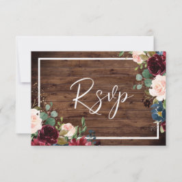 Burgundy Red &  Blommigt Rustic Wood Bröllop OSA Kort