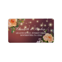 Burgundy Red Blommigt String Ljus Bröllop Adress