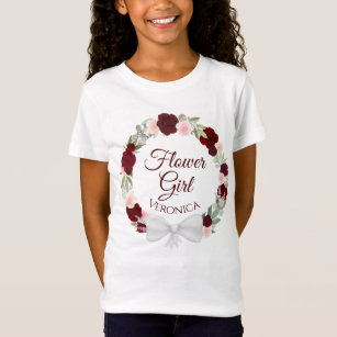 Burgundy Red Blommigt WAN Bröllop Flower Girl T Shirt