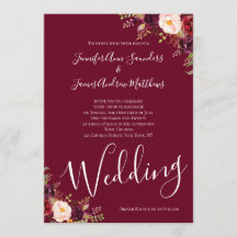 Burgundy Red Blommigt Watercolor Rustic Bröllop