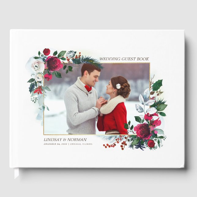 Burgundy Red Bloom | Foto Bröllop Gästböcker (Framsida)