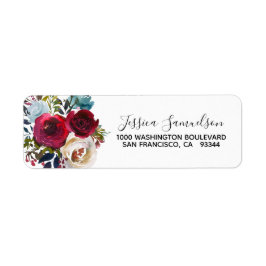 BURGUNDY Red Blue Blommigt Flowers Returadress Returadress Etikett