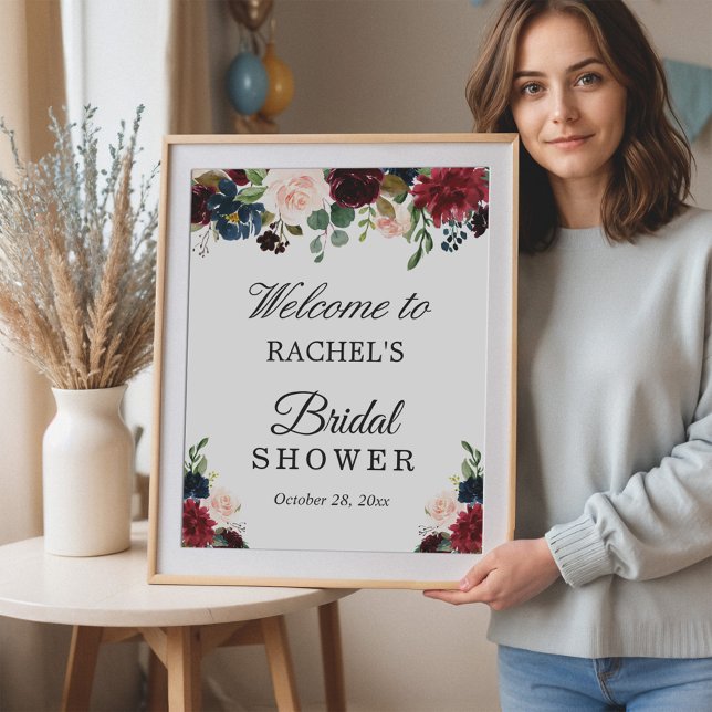  Burgundy Red Blue Blommigt Möhippa Sign Poster (Skapare uppladdad)