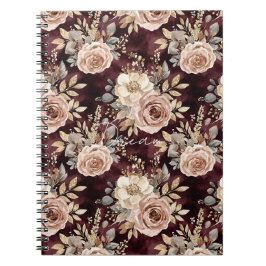 Burgundy Red Blush Floral Anteckningsbok