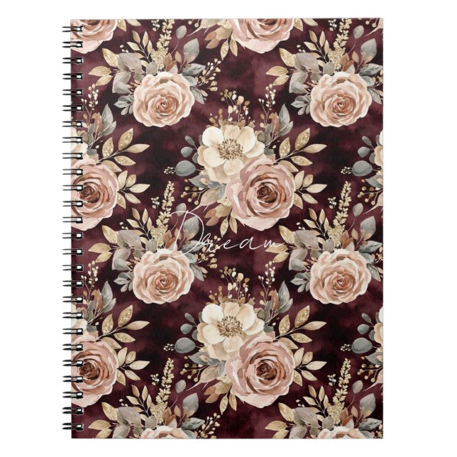 Burgundy Red Blush Floral Anteckningsbok (Framsidan)