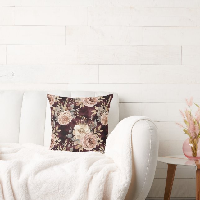 Burgundy Red Blush Floral Kudde (Soffa)