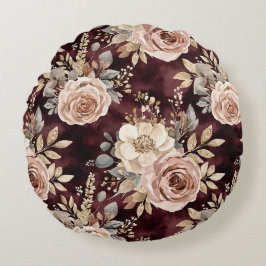 Burgundy Red Blush Floral Rund Kudde