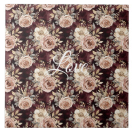 Burgundy Red Blush Floral Wedding Kakelplatta