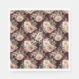 Burgundy Red Blush Floral Wedding Pappersservett