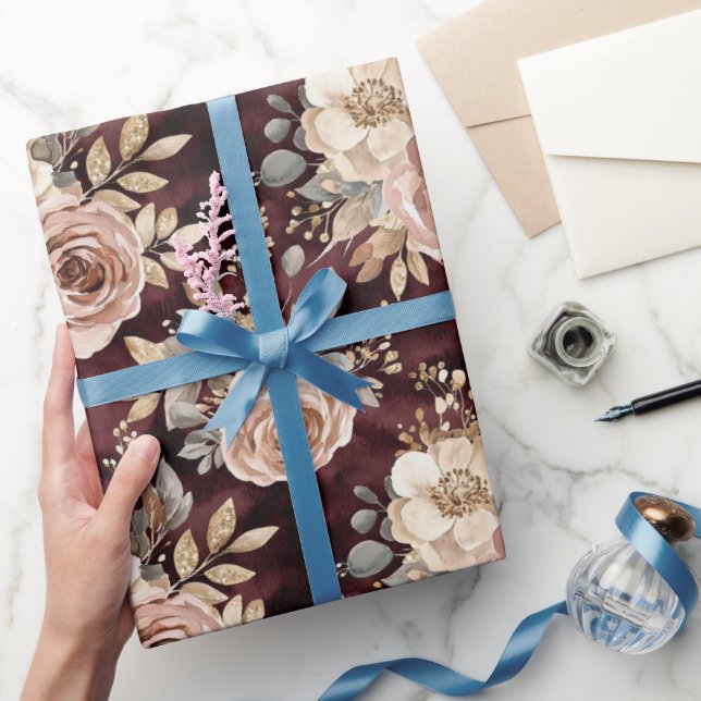 Burgundy Red Blush Floral Wedding Presentpapper (Gifting)