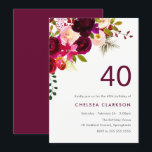 Burgundy Red Boho Blommigt 40:e födelsedagen Party Inbjudningar<br><div class="desc">Burgundy Red Boho Blommigt 40:e födelsedagsbjudande Matching-samling i Niche and Nest store.</div>