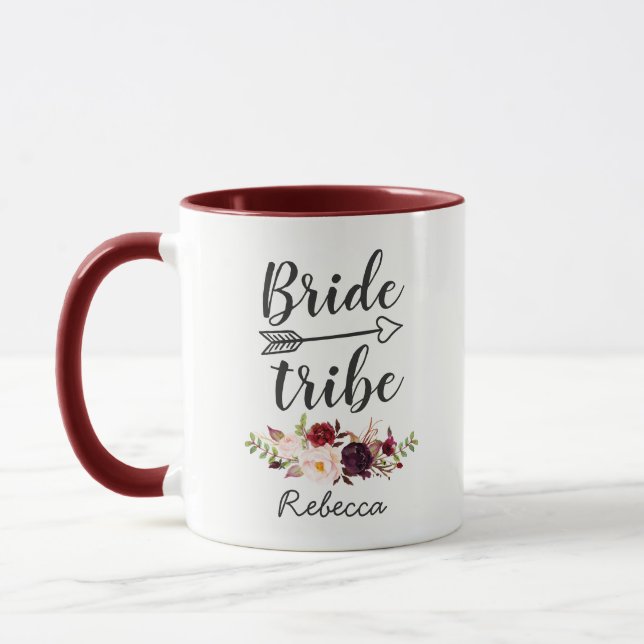 Burgundy Red Boho Blommigt Bridesmaid Bride Tribe Mugg (Vänster)