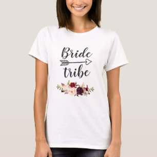 Burgundy Red Boho Blommigt Bridesmaid Bride Tribe Tee Shirt