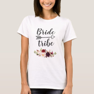 Burgundy Red Boho Blommigt Bridesmaid Bride Tribe Tee Shirt