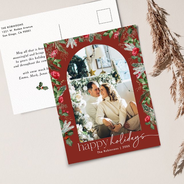 Burgundy Red Botaniage Arch 1 Photo Helgdag Vykort (Skapare uppladdad)