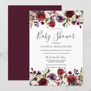Burgundy Red Botanical Baby Shower Inbjudningar