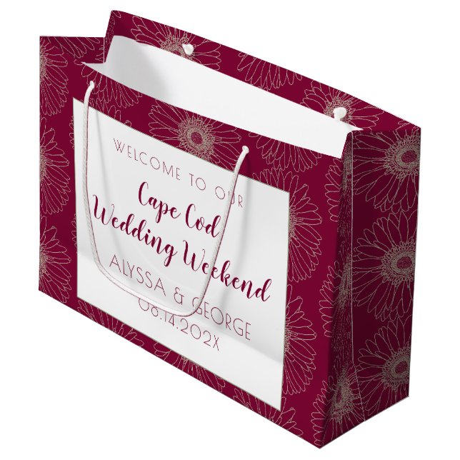 Burgundy Red Bröllop Välkommen Papper Gift Bag (Framsidan Vinklad)