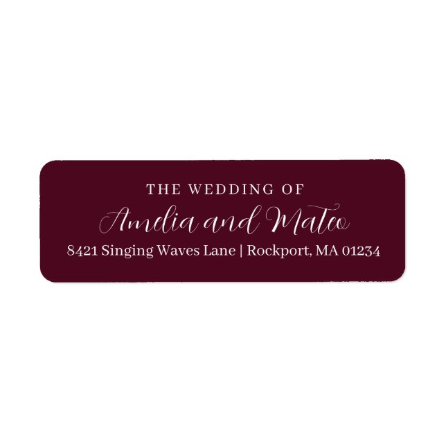 Burgundy Red Calligraphy Bröllop Returadress La Returadress Etikett (Framsidan)