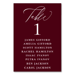 Burgundy Red Calligraphy-sätesdiagram Bordsnummer