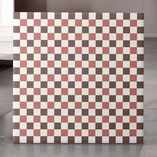 Burgundy Red Checkated Mönster Retro Minimalist Kakelplatta (Skapare uppladdad)