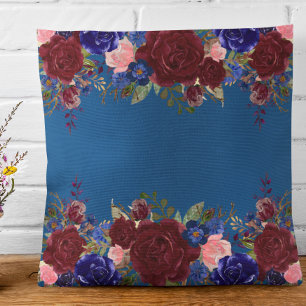 Burgundy Red Classic Blue Navy Ro Flower Kudde