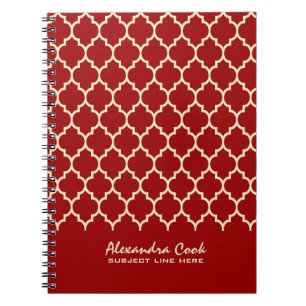 Burgundy Red & Cream Quatrefoil Mönster Anteckningsbok