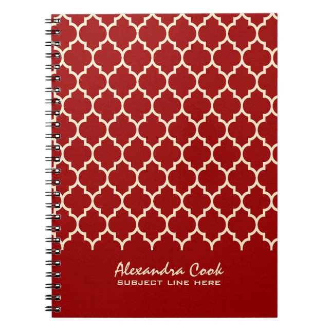 Burgundy Red & Cream Quatrefoil Mönster Anteckningsbok (Framsidan)