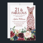 Burgundy Red Dress 21:a födelsedagen Party Inbjudningar<br><div class="desc">Burgundy Red Dress 21:a födelsedagsinbjudan med  blommor i burgundy Se matchande samling i Niche and Nest Store Tack</div>