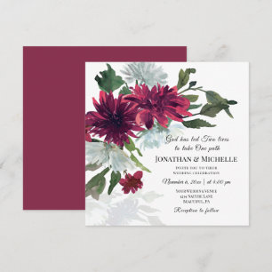 Burgundy Red Dusty Blue Blommigt Christian Bröllop Inbjudningar