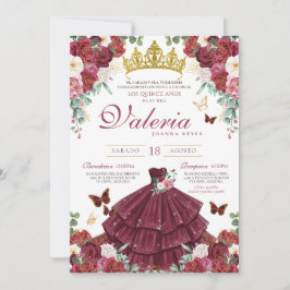 Burgundy Red Elegant Buttefly Princess Quinceañera Inbjudningar