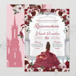 Burgundy Red Elegant Charro Princess Quinceanera Inbjudningar