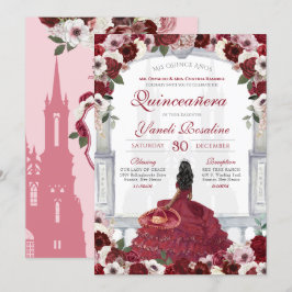 Burgundy Red Elegant Charro Princess Quinceanera Inbjudningar
