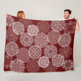 Burgundy Red Elegant Mandala Art Collage White Fleecefilt